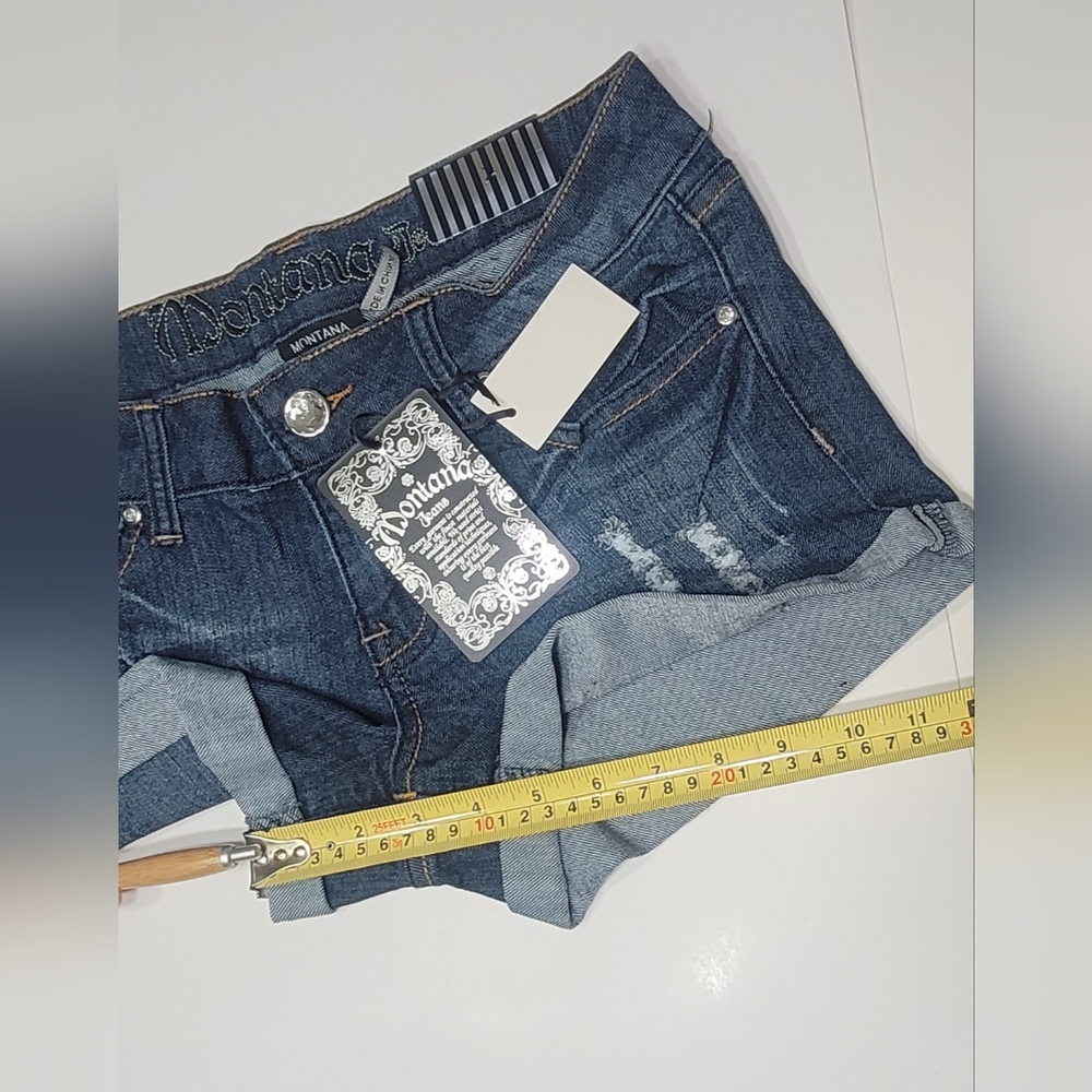 ❤️ MONTANA JEANS SHORTS LOW WAIST EMBELLISHED RHINESTONE.SIZE: 5/6 COLOR:  BLUE - Picture 8 of 14